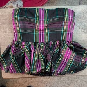 J.Crew Vibrant Plaid Strapless Peplum Top New Size 00